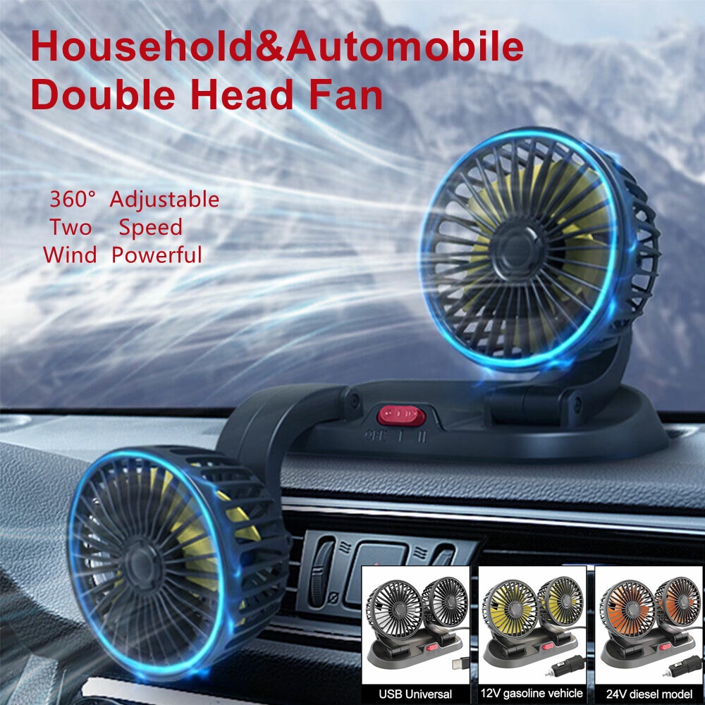 Must Versatile USB Car Household Double Head Fan 360° Adjustable USB/12V/24V Strong Cooling Wind Portable SUV Truck ... - Image 3