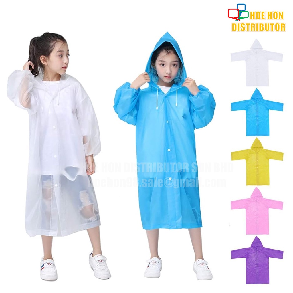Kid Children EVA Raincoat Reusable Lightweight Thick Durable Travel Hiking Outdoor Camping Poncho Baju Hujan Kanak Kanak