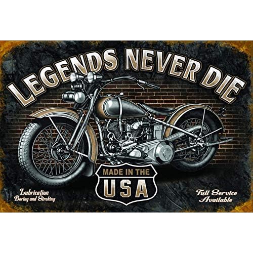 UNiQ Designs Legends Never Die Tin Sign Motorcycle Wall Decor Compliment to Any Harley Davidson Metal Signs Motorcycle Sign -Biker Signs for Man Cave ...