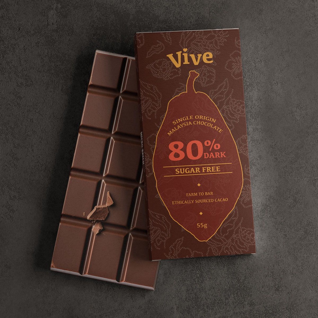 VIVE- Keto-Friendly 80% Dark Chocolate with Monk Fruit Extract - Rich Indulgence, Guilt-Free Pleasure - 55g