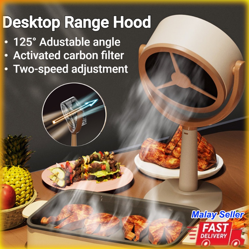 Desktop Range Hood with Filter Cotton 3000mAh Charging/Direct Plug Household Mini Barbecue Hot Pot BBQ Party Small Odor Cleaner Portable Mobile Hood Vents Oil Stain