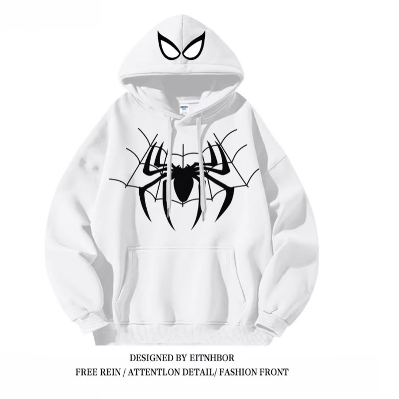 【Plus Size M-8XL Couple Hoodies】2025 New American Fun Cartoon Spider Print Velvet cotton Thick Round Neck Hoodies Men's Fashion Brand Hip Hop Loose Wear Unisex Sweatshirt