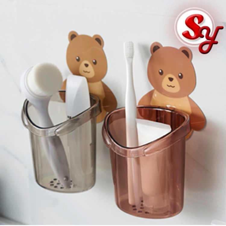 Toothbrush Holder Toothbrush Cup Cute Bear Holder Cup Kids Wall Mounted Toothbrush Toothpaste Storage Cup