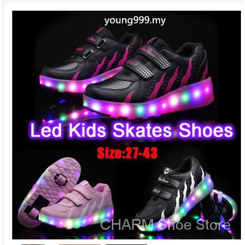 【100% High Quality】27-43 Kids LED Light Up Shoes Sneakers With Wheels Boy Girl Roller Skate Shoes ZR8I