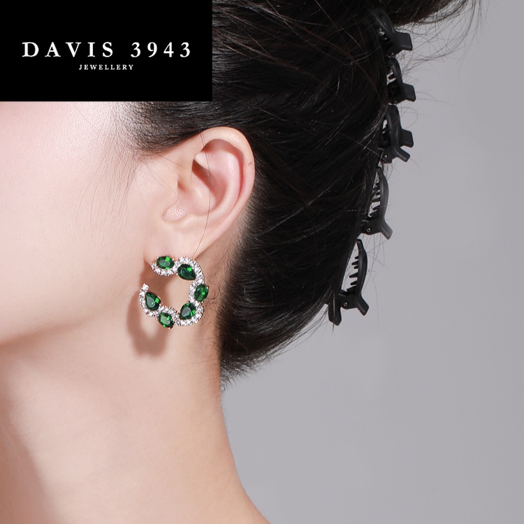 Davis3943 Jewellery Colored Gems Retro Affordable Luxury Water Drop around C- Ring Earrings