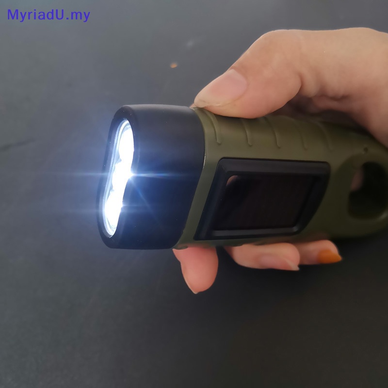 MyriadU LED Flashlight Hand Crank Solar Powered Rechargeable Survival Gear Self Powered Charging Torch Dynamo for Fishing Boag Hiking MY