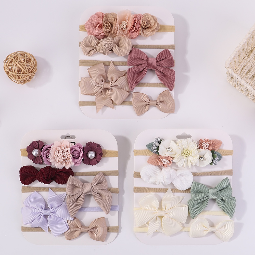 5pcs/Lot Solid Color Bowknot Baby Headband Girls Newborn Boutique Headwear Handmade Hair Accessories