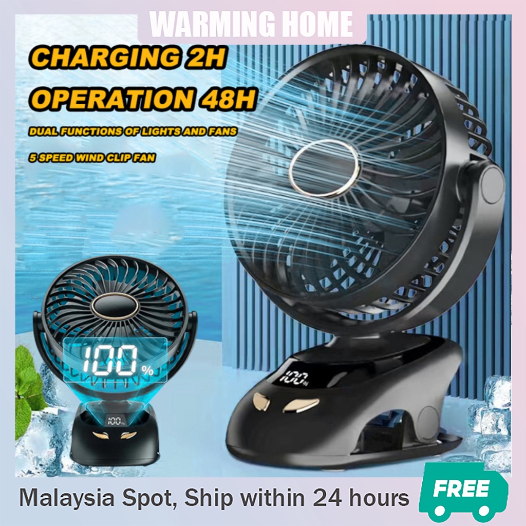 20000mAh portable USB rechargeable clip fan strong Wind Mini Cooling Fan For Baby Stroller Table Fan 90° Rotation 夹子风扇