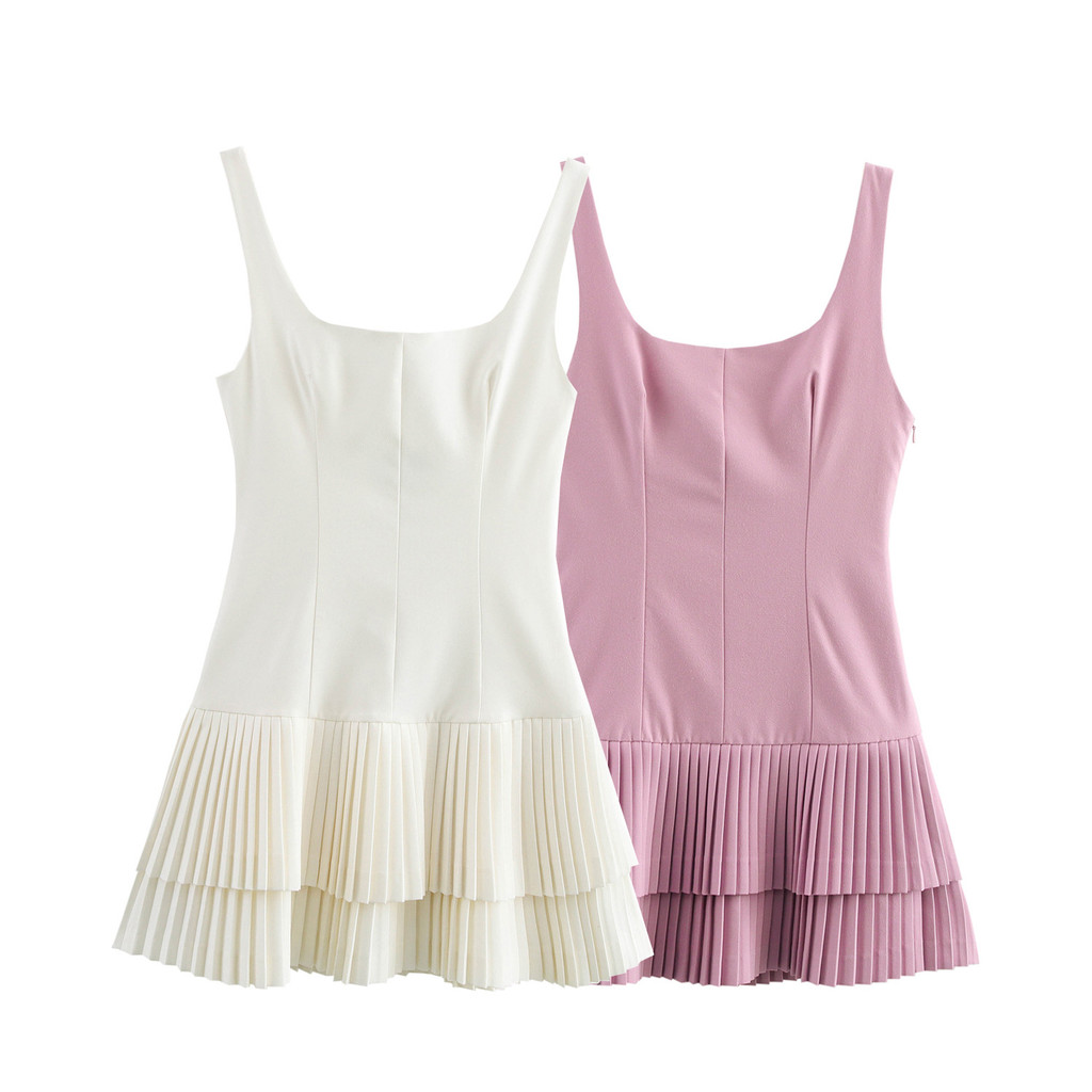 Spring new wide pleated slim fit jumpsuit style camisole dress