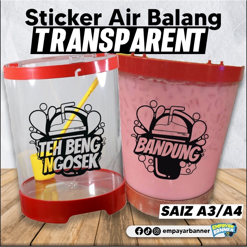 PROMO!! Stiker Air Balang Transparent - Simple, Stylo, dan Terlajak Murah untuk Balang Air Anda!
