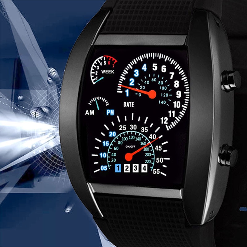 Racing Dashboard Electronic Watch Fashion Sports Aviation LED Electronic Watch Male Female Student Unique Watch