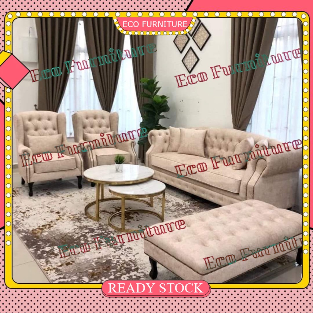 High Quality Chesterfield Sofa Fabric Sofa Set 3 Seater Sofa + 1 Seater Sofa + 1 Seater Sofa + 1 Stool