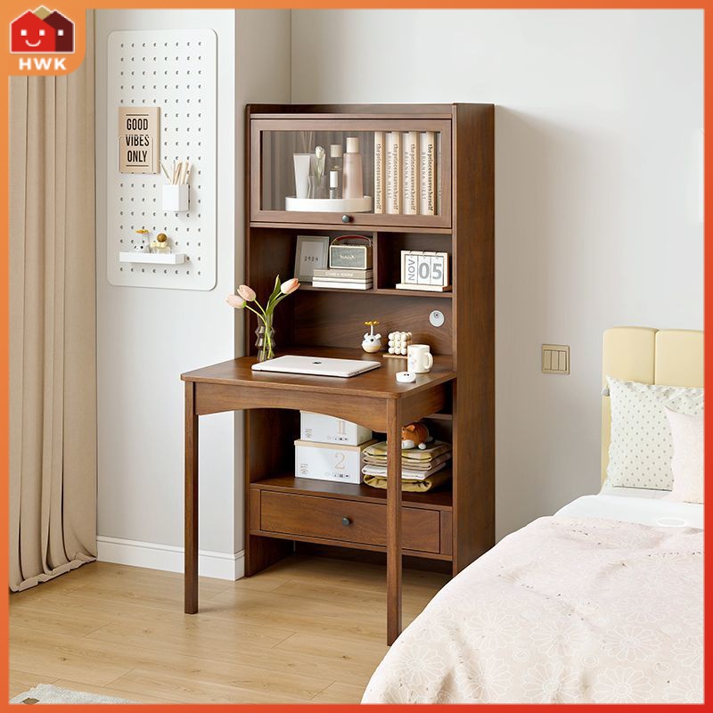 Folding Desk Bookshelf Integrated Burlywood Walnut Computer Desk Student Bedroom Household Bookcase Small Apartment Desk