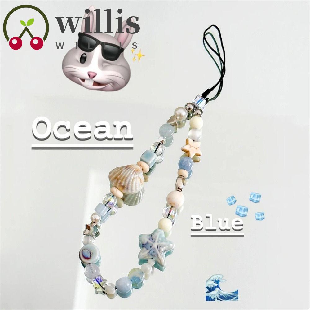 WILLIS Phone Strap, Anti-Lost Hanging Cord Beaded Phone Chain, Telephone Jewelry Summer Phone Charms Star Pearl Mobile Lanyard Women Girls