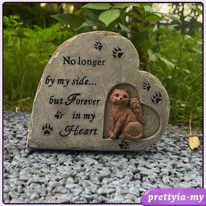 [PrettyiaMY] Cat Memorial Stone, Cat Marker Grave, Waterproof Cat Statue with Angel, Pet Tombstone for Outdoors Flowerbed