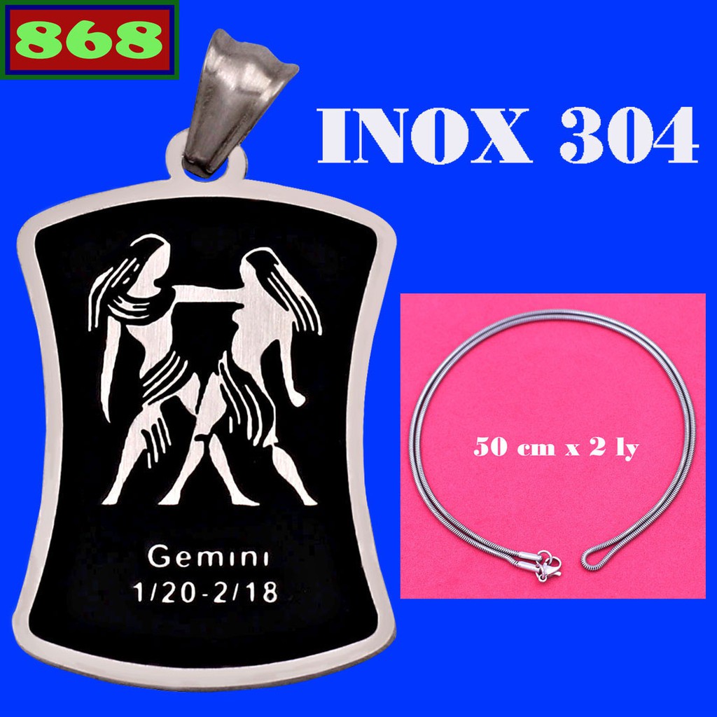 Zodiac - Stainless steel Gemini pendant (Gemini) with solid stainless steel chain