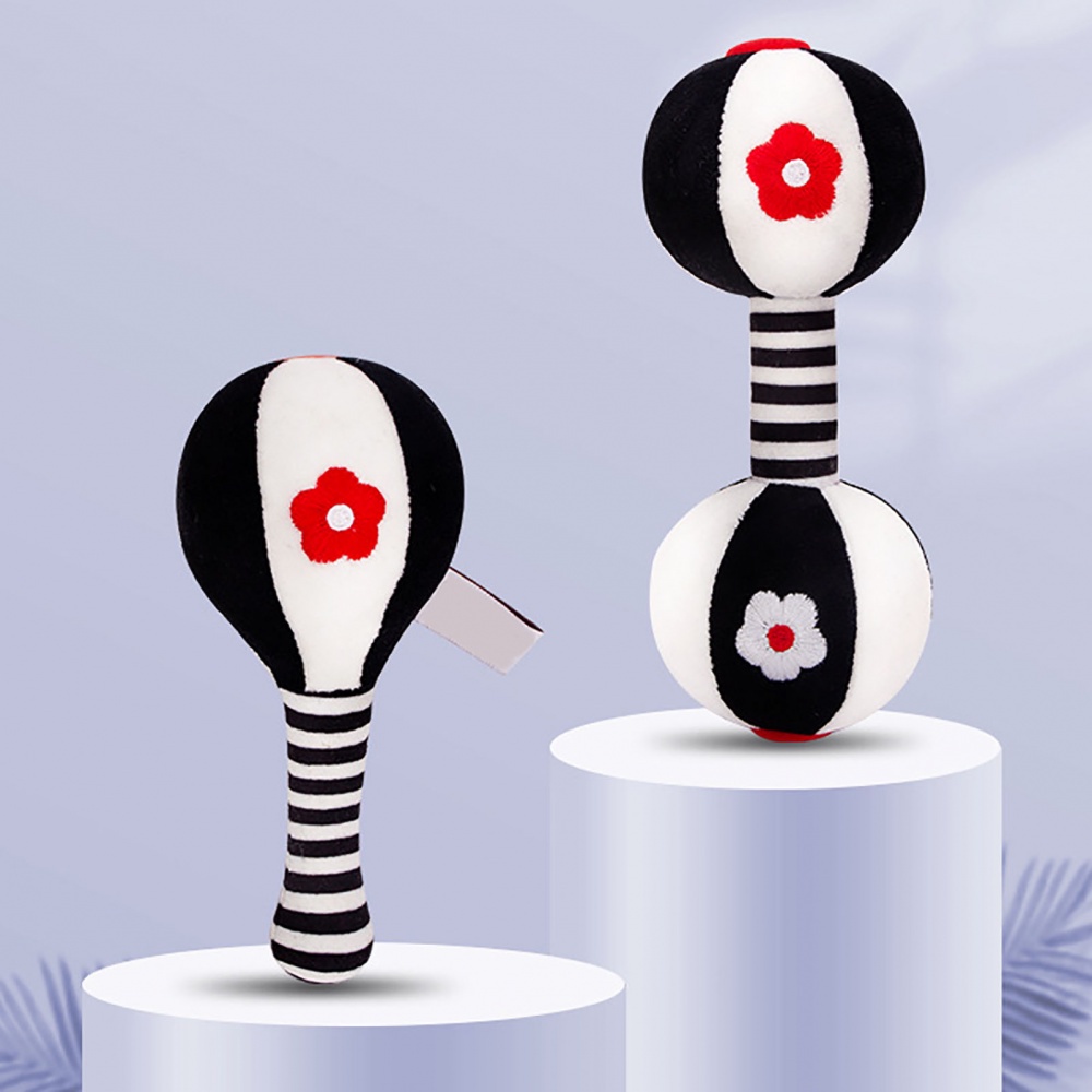 Elegant Digital 2Pcs Baby Shaker Rattle Toy Set Sand Hammer Dumbbell Comfort Black&White Wrist Kids Newborns Early Ed... - Image 2