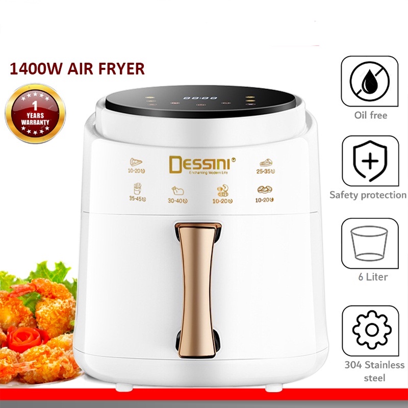 DESSINI ITALY AF-60 Electric Oven Convection Air Fryer Toaster Timer Oil Free Roaster Breakfast Machine Ketuhar (6L)