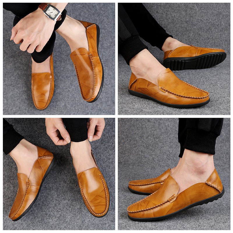 Gym Comfort Kasut Kulit Pejabat Lelaki Men's Loafer Casual Cow Leather Doug Boat Driving Shoes Slip Men Size 38-47 - Image 5