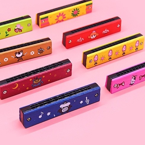 SWM Kids Cute Cartoon Wooden Harmonica Musical Toys Kid Educational Develop Interest Musical Instruments [Per Pcs] 口风琴