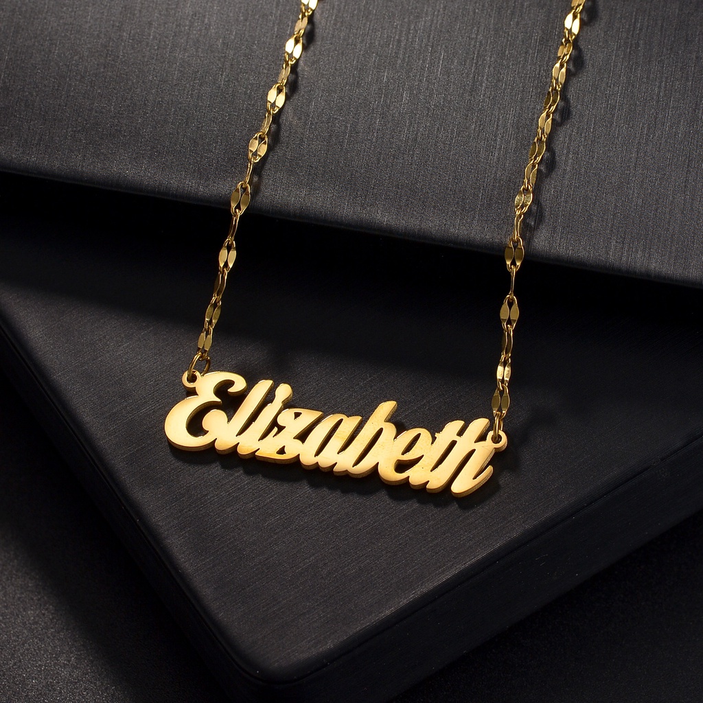 BONLAVIE【Name Custom Bracelet】 Personalized Name Lip Chain Necklace for Women Custom Stainless Steel Zircon Letters Pendant Jewelry Christmas Gift