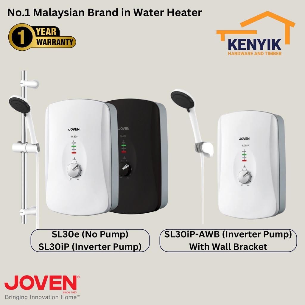 JOVEN Instant Water Heater SL30e / SL30iP (No Pump / With Inverter Pump / With Wall Bracket)