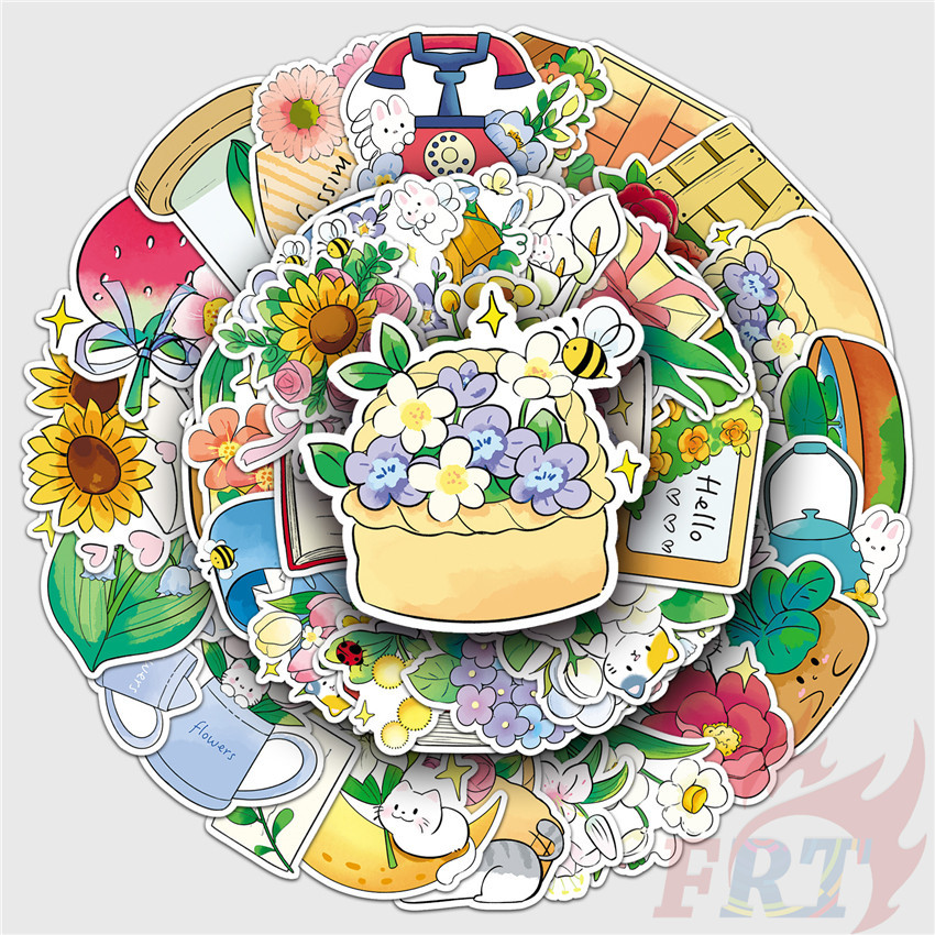 50Pcs/Set ❉ Flowers & Letters Stickers ❉ Fashion DIY Waterproof Decals Doodle Stickers