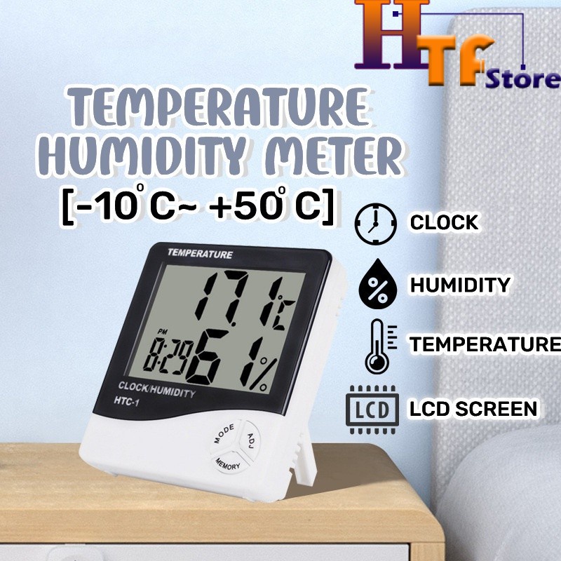 Digital Humidity Meter HTC 1 LCD Hygrometer Temperature Weather Station Clock Electronic Thermometer Home Indoor Outdoor