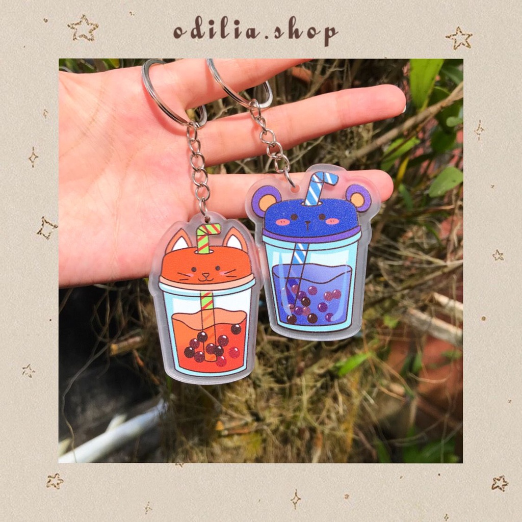 GANTUNGAN Boba Animal Acrylic Drink Character Keychain Cute Accessories Keychain Cute Korean Aesthetic Keyring Acrylic Accessories Souvenir Ganci Children's Gift Ring Decoration Stationery Bag Atk Bjb Banjar Banjarbaru Odilia.Shop