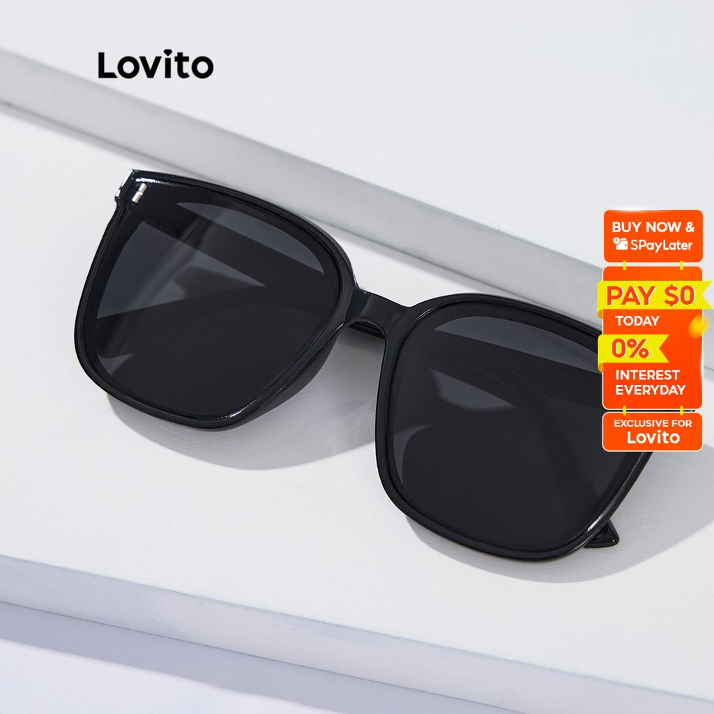 Lovito Casual Plain All-Match Basic Full Rim Women Sunglasses L34AD057 (Black) Lovito Kacamata Wanita Bingkai Penuh Dasar Polos Kasual