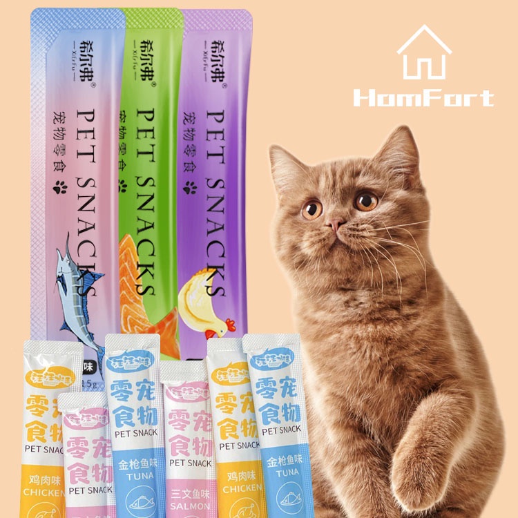 1 Stick 15g Cat Strip Snacks Treats Chicken Tuna Salmon Cats Wet Food Hair-gill Adult Kittens Pet Nutrition Packs