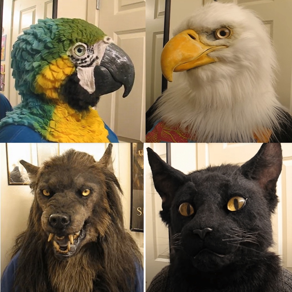 New Black Cat Eagle Carved Animal Mask Halloween Wolf Man Parrot Headgear Props Prank Item Prank People Packing Gift