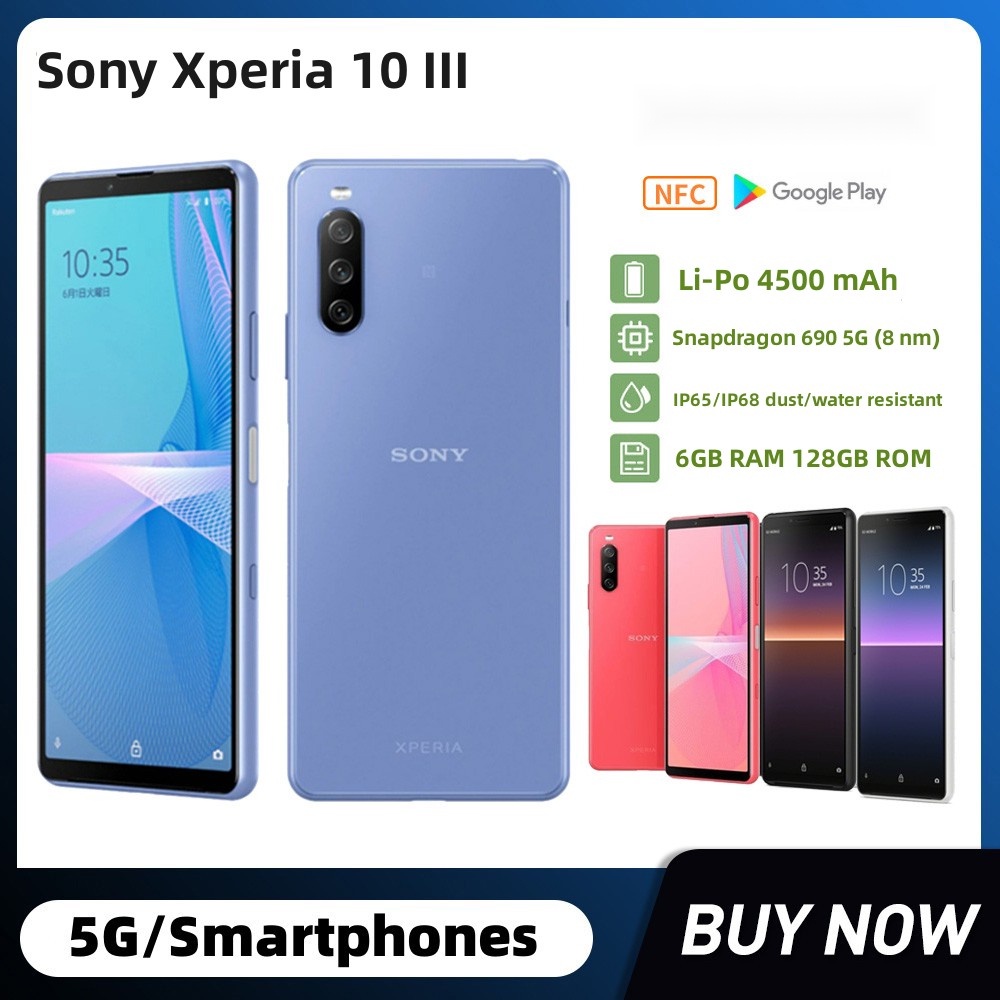 Sonys Xperia 10III 10 III Octa-core 6.0Inches 6GB RAM 128GB ROM LTE 5G 12MP 3 Camera Single/Dual Sim Android Mobile Phone Cellphone Used 98% new smartphone