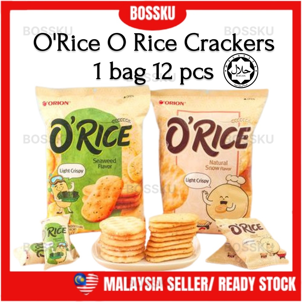 BOSSKU O'Rice Crackers Seaweed/Natural Snow Flavor 1 Bag 12 Packs Kreker Beras 奥莱米饼