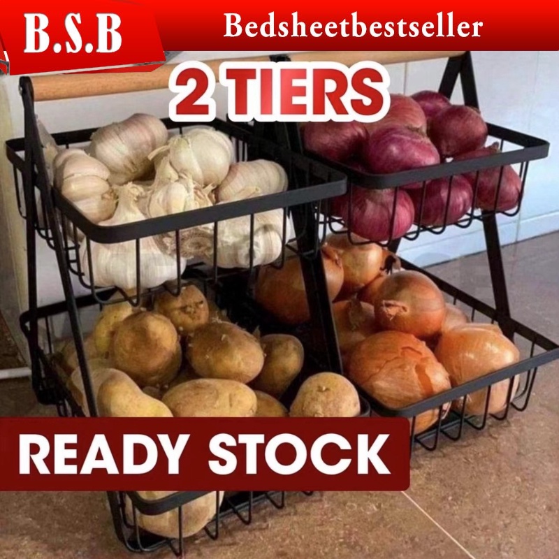 2 Tier Onion Rack Fruit Basket Rak Bawang Bertingkat Vegetable Storage Kitchen Rack Home Organizer Storage Rack