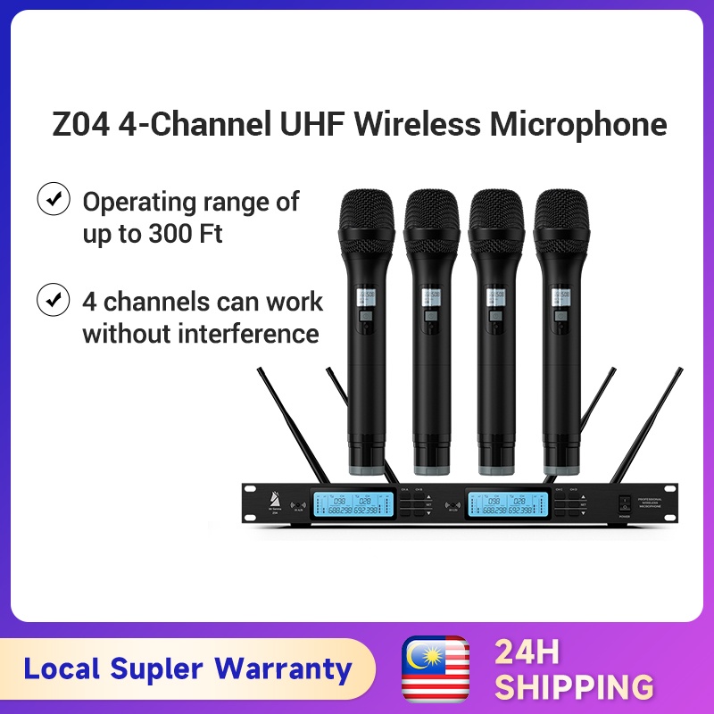 [UK Plug] GOCHANMI Professional UHF 4 Channel Wireless Microphone System Z04 Home Karaoke Party Stage Microphone