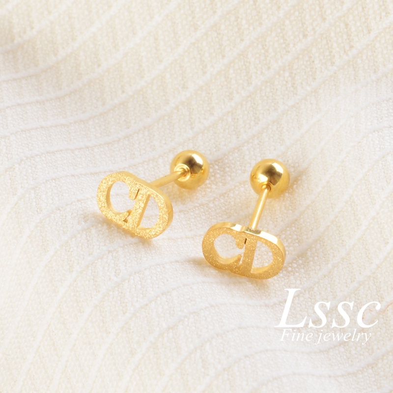 Minimalist Letter Earring Frosted Subang Telinga Gold Anting Anting Perempuan Stainless Steel Subang Earrings Korean Hypoallergenic Earring 耳环