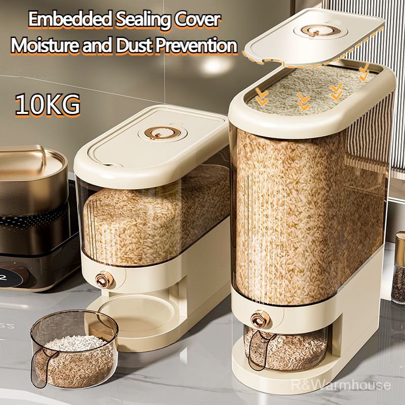 [Ready to Ship] 10KG Rice Dispenser Automatic Rice Storage Tank Insect Proof Moisture-proof Dustproof Multi-functional with Sealed  Pressed Grain Storage Box