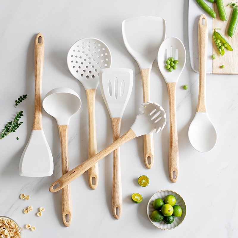 KEMORELA Beech handle silicone spatula kitchen utensils eight-piece set frying shovel non-stick pan household kitchen co