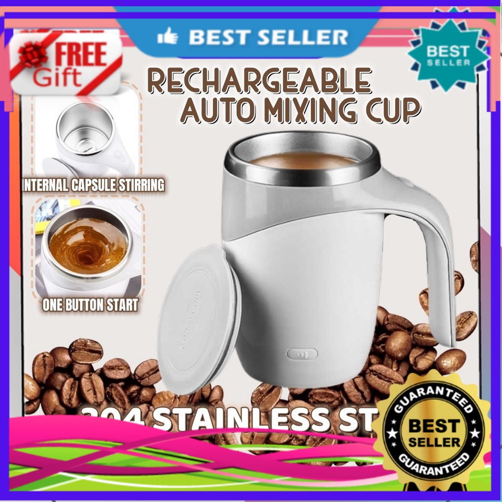 USB Rechargeable Heating Self Stirring Auto Mixing Tea Coffee Cup Mug  Warmer with Lid