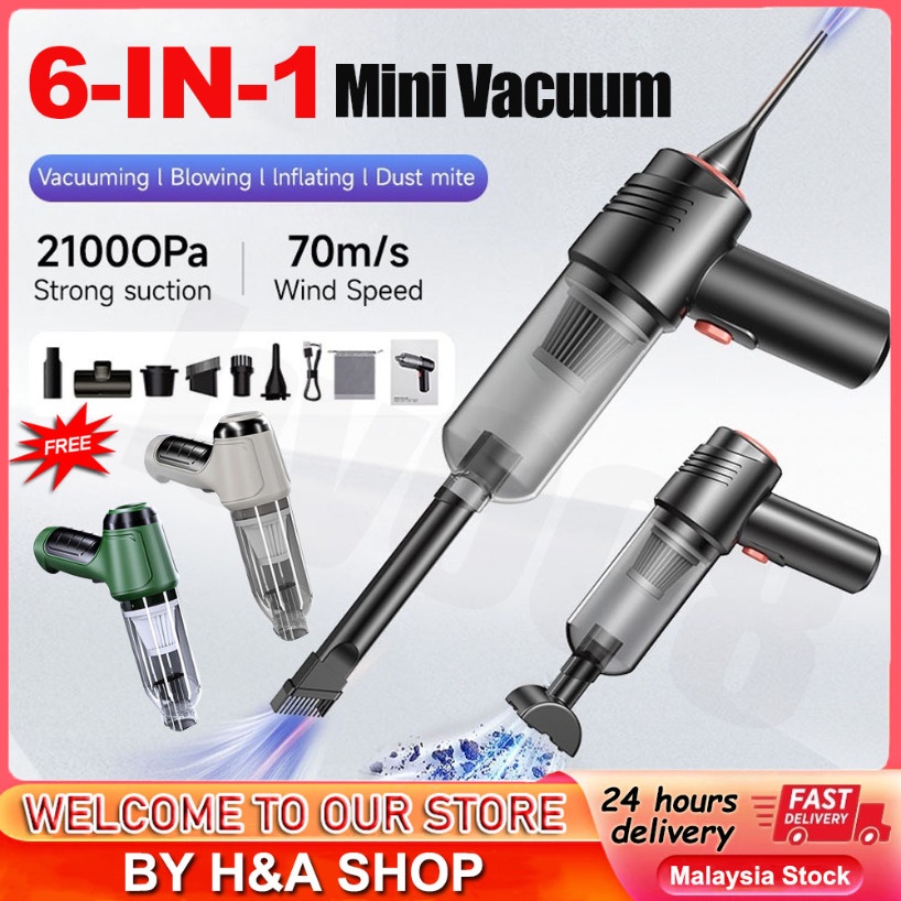 6in1 Wireless Blower Vacuum Cleaner 60000RPM Air Duster 21000Pa Cordless Car Vacuum Cleaner Air Blower Vacuum 吸塵機 鼓風機