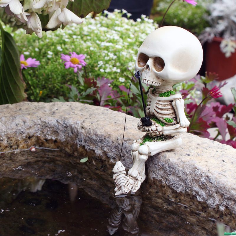 ⚡FAST SHIPPING⚡⚡ Creative Skull Fishing Resin Crafts Ornaments Halloween Decorations Aquarium Flower Pot Decorative Ornaments Skeleton Shape Fishing Sculpture