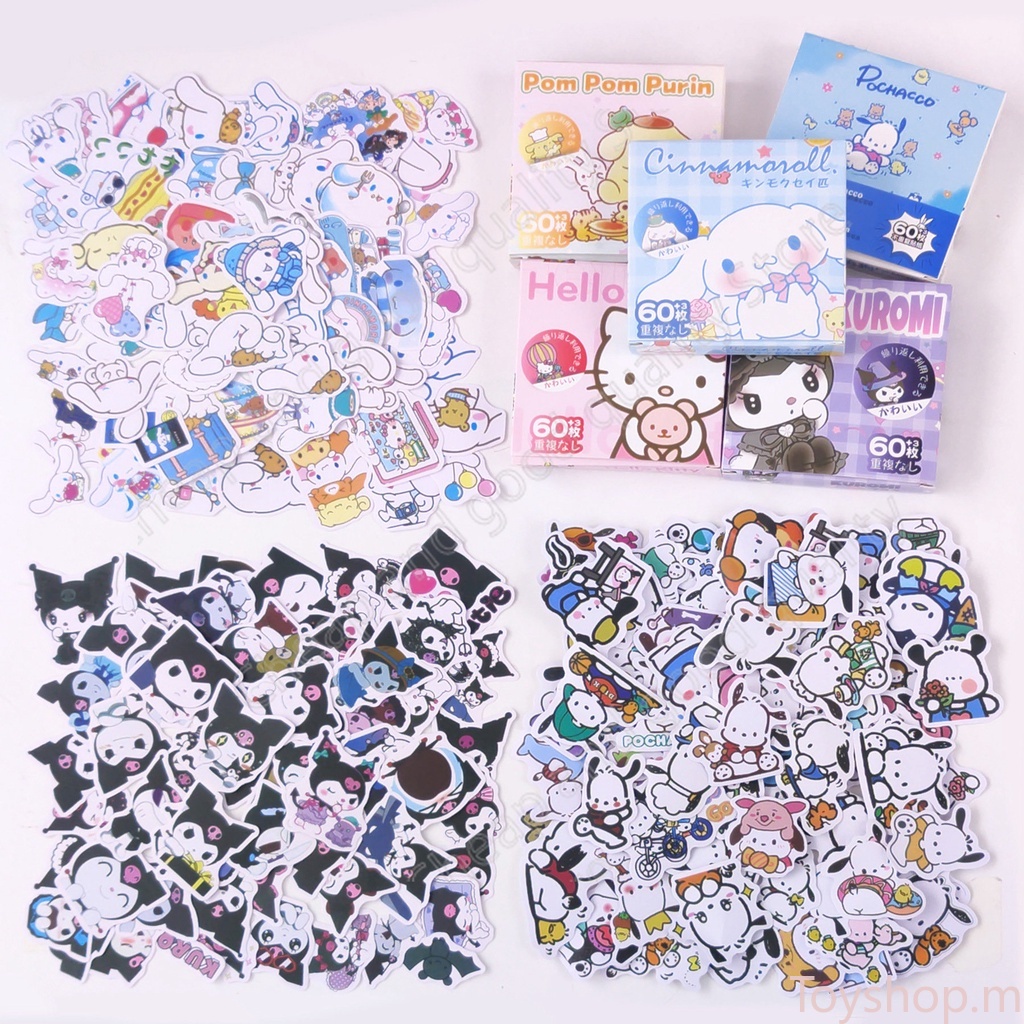 [New] 60pcs Sanrio Kuromi Hello Kitty Sticker Cartoon Cute Graffiti Card Laptop Manual Mug Decorative Box Sticker