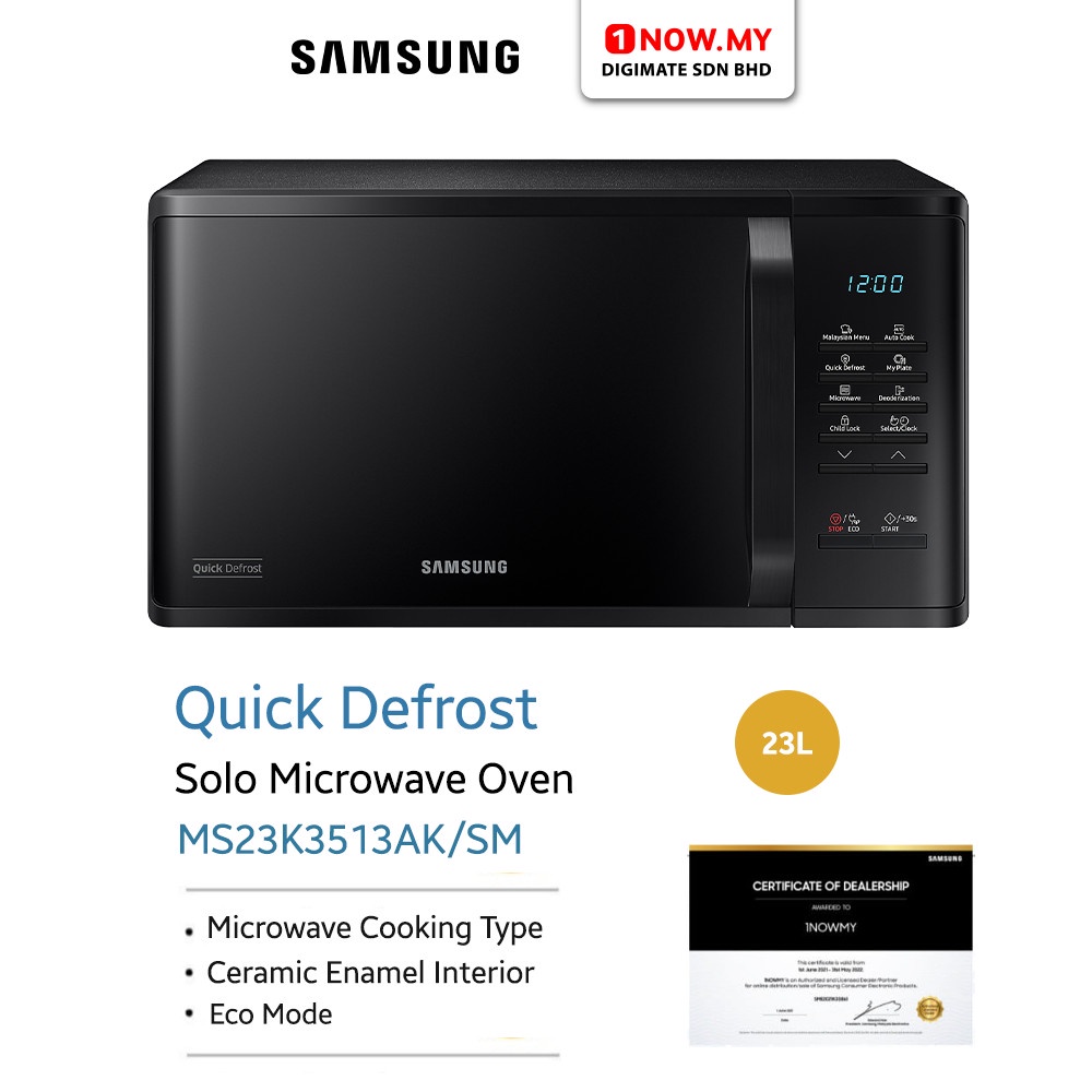 SAMSUNG 23L Solo Microwave Oven MS23K3513AK/SM | Quick Defrost