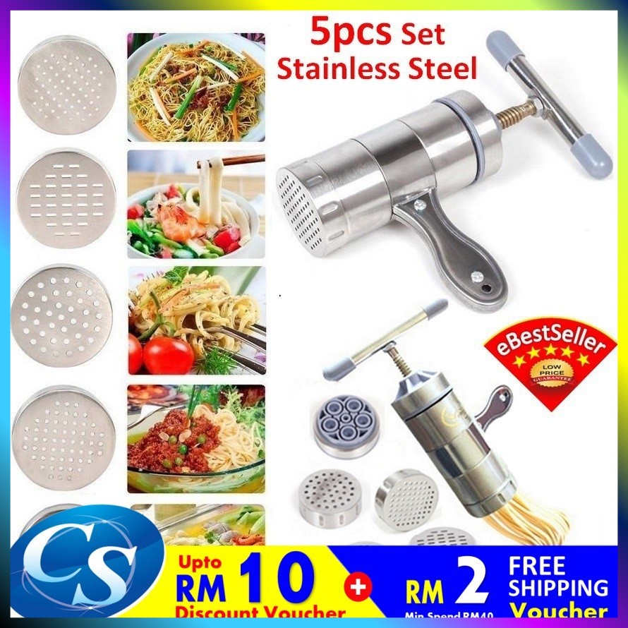 5pcs Set Mold DIY Stainless Steel Noodle Maker Pressure Surface Machine mesin mee Spaghetti Murukku