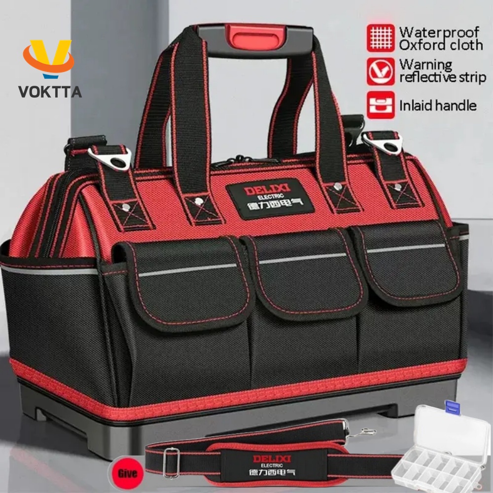 VOKTTA Electrician Tool Bag with Reflective Strip Oxford Cloth Wear-resistant Multi-Pocket Waterproof Storage Hand bag