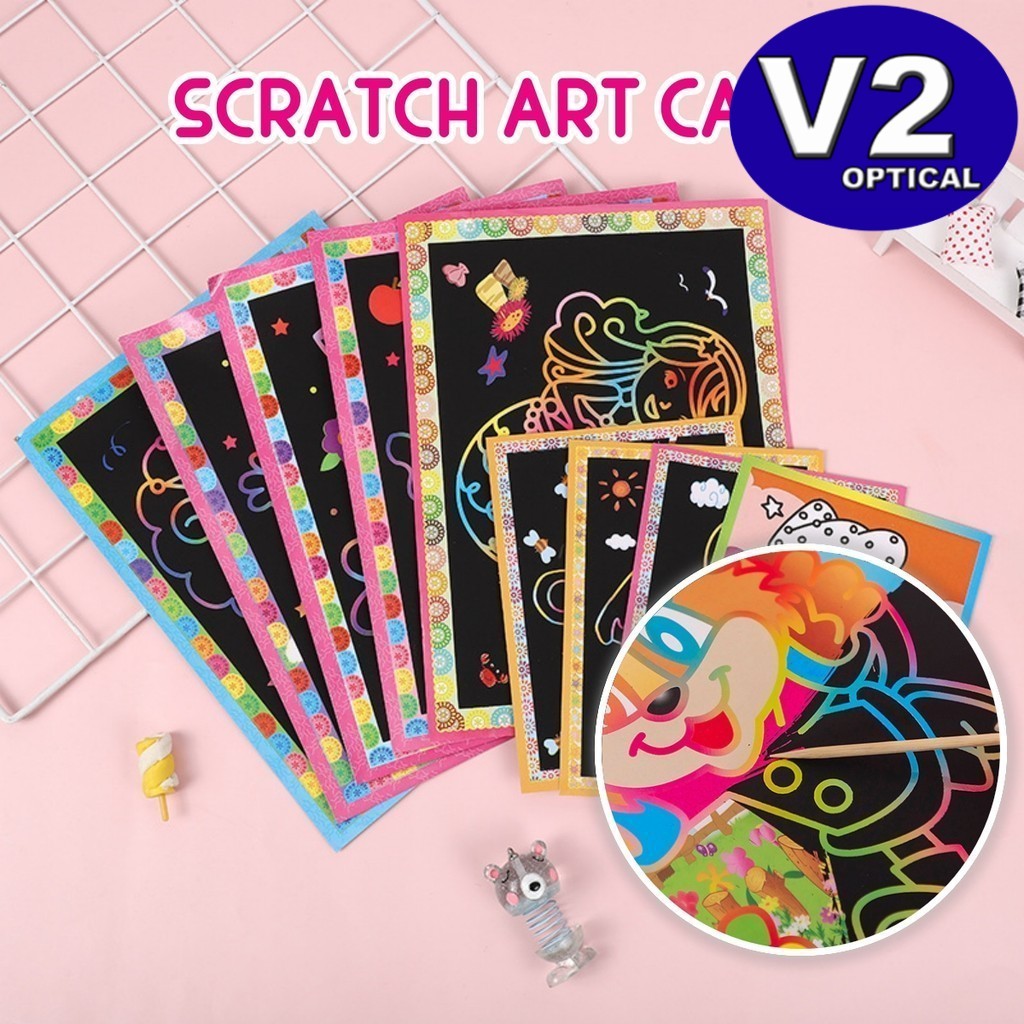 (1 PCS) Colorful Magic Scratch Art Card Kids Children DIY Dual Sided Scraping Rainbow Art Craft Coloring Paper Doorgift