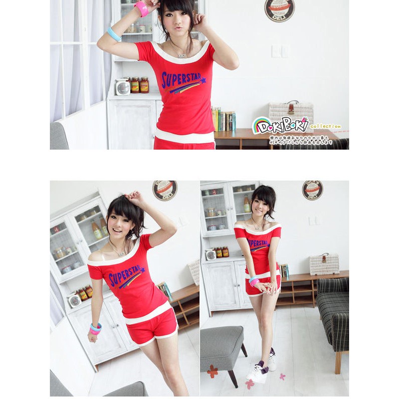 Jumpsuit sportswear OB嚴選《B1697-》一字領彩鑽連身褲運動服(02943060)