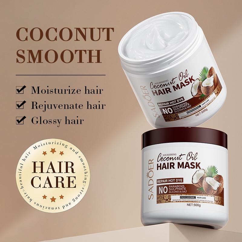 ROREC SADOER Nourishing Coconut Oil Hair Mask Improve Frizz Smooth Hair Repair Hair Mask 500g