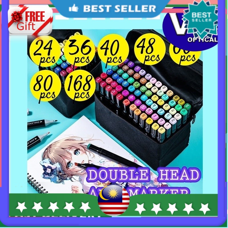 60/80 Colors Graphic Marker Pen Dual Tip Sketch Pen Double Ended Finecolour Sketch  Marker With Black Bag